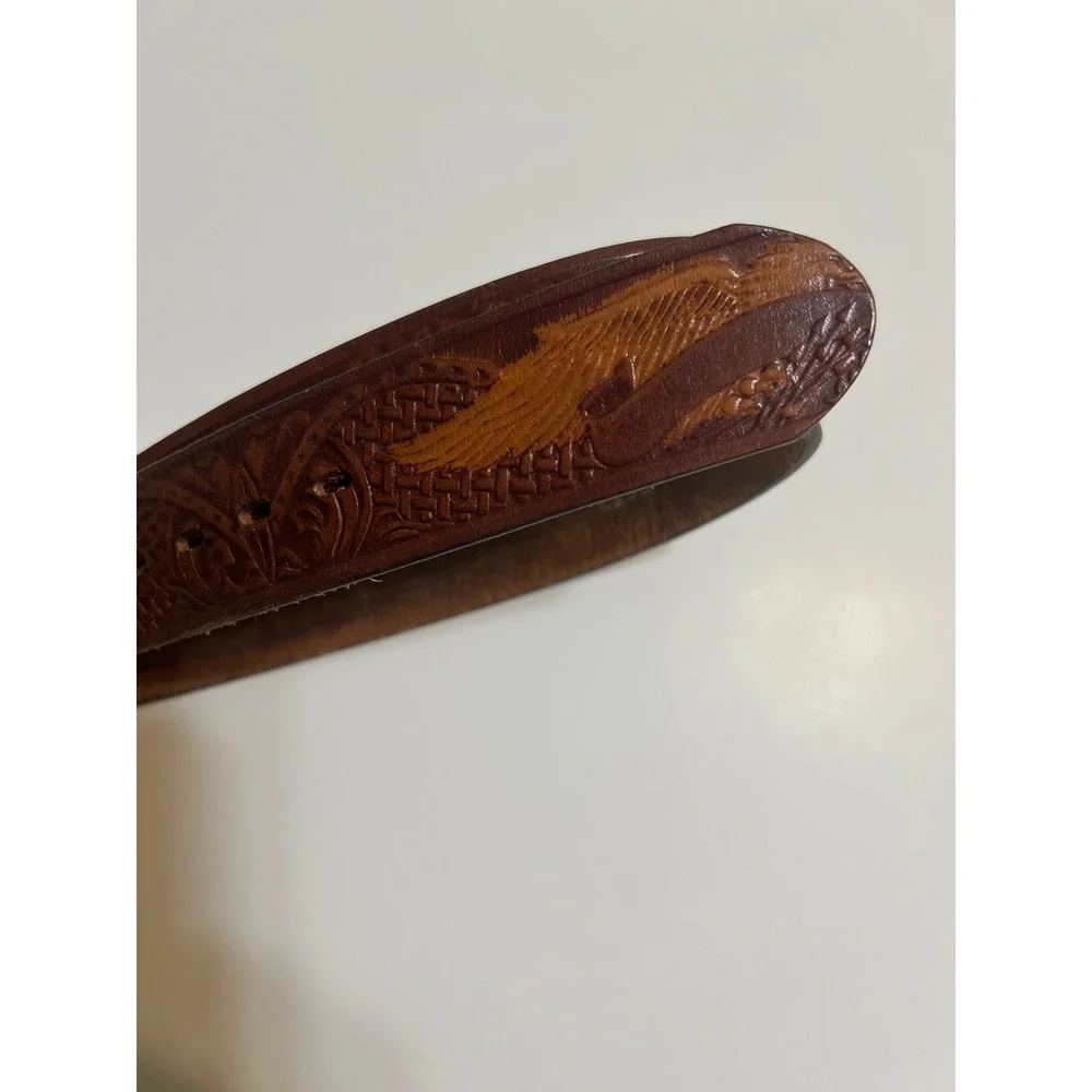 Mens Top Grain Leather Western Eagle Embossed Belt Brown Size 40 KM627 Mexico